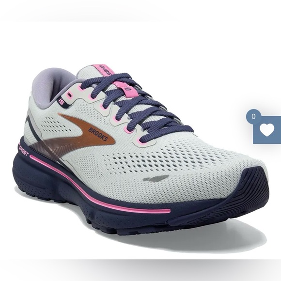 Brooks Shoes - Brooks Ghost 15 women's running shoes in the "Spa Blue / Neo Pink / Copper"